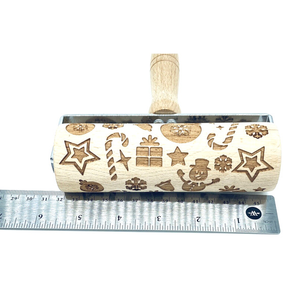 Christmas Wooden Rolling Pin Engraved Embossed Christmas Designs cookie baking - Picture 5 of 6